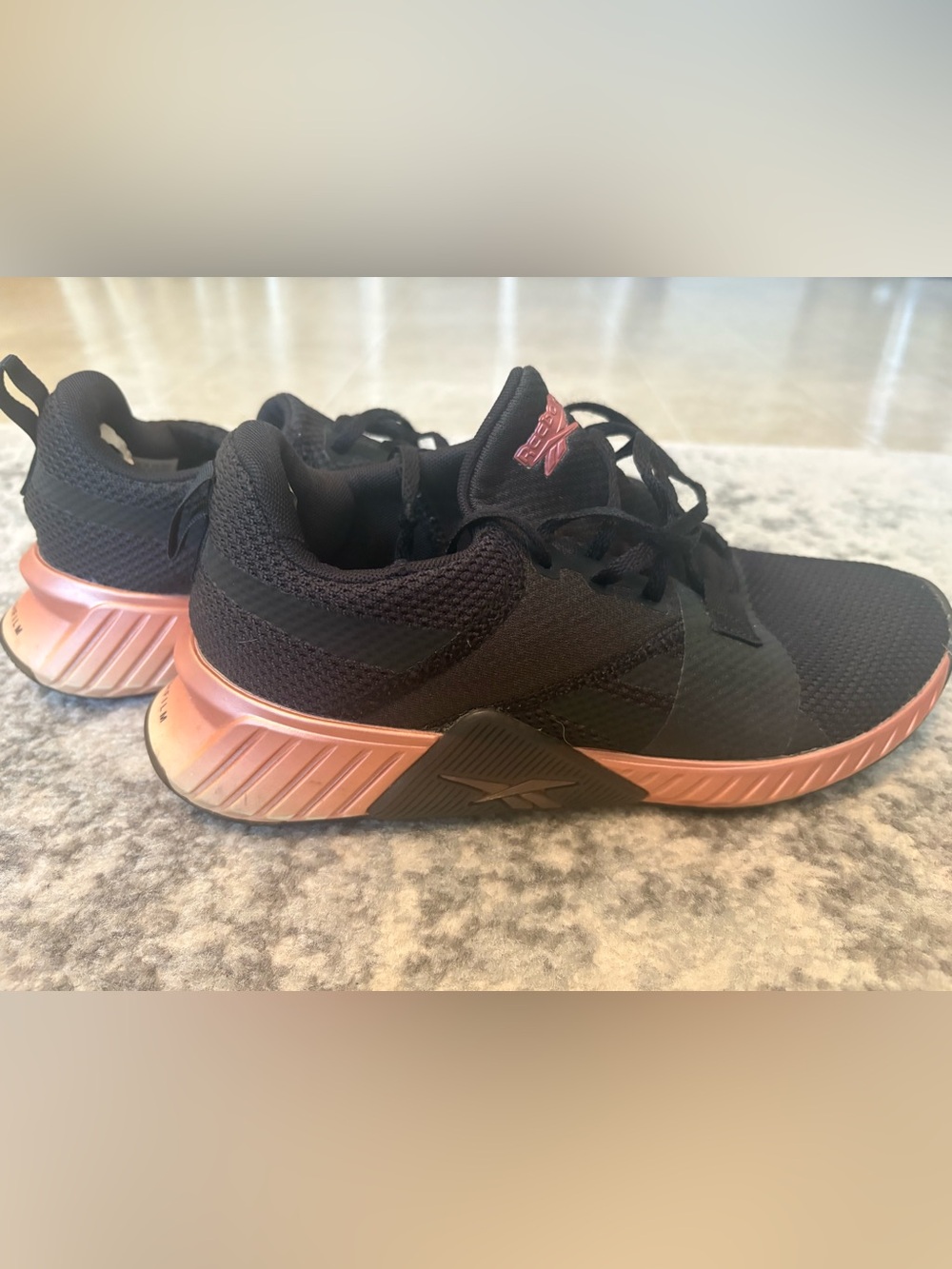 Reebok Women's Black and Rose Gold Training Sneakers